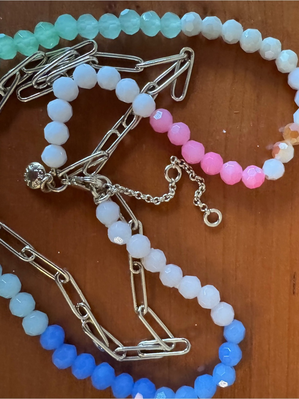 J. Crew Factory Faceted Bead Necklace Set in Pink, Blue, Green, White, Gold